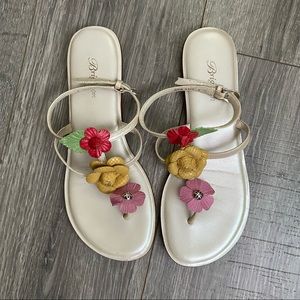 Brighton Flower Leather Sandal Flip Flop Ankle 8.5
